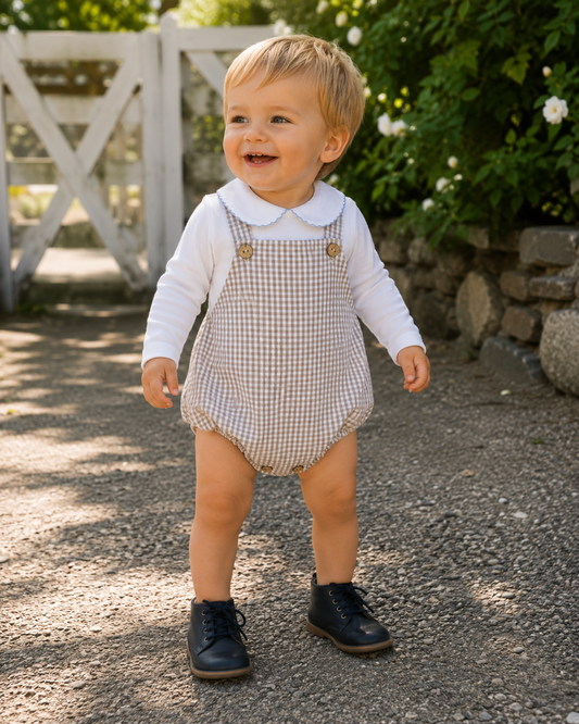Beige rutete romper
