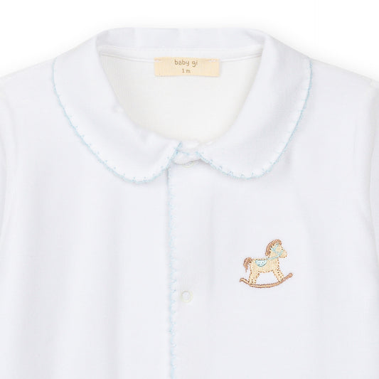 Hvit velour sparkedress til baby Rocking Horse lyseblå | BabyGi