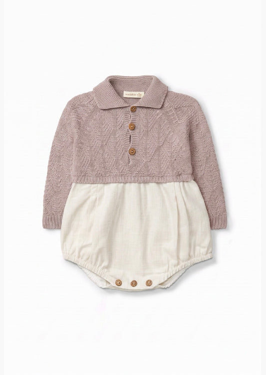 Beige babyromper med strikket ulloverdel | Wedoble