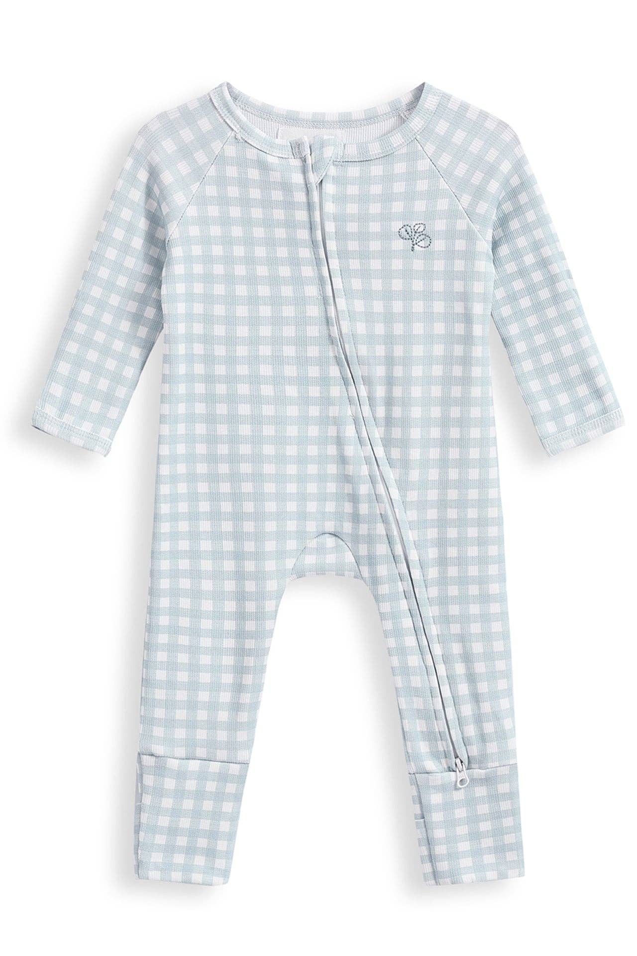 Rutete blå ribbestrikket heldress