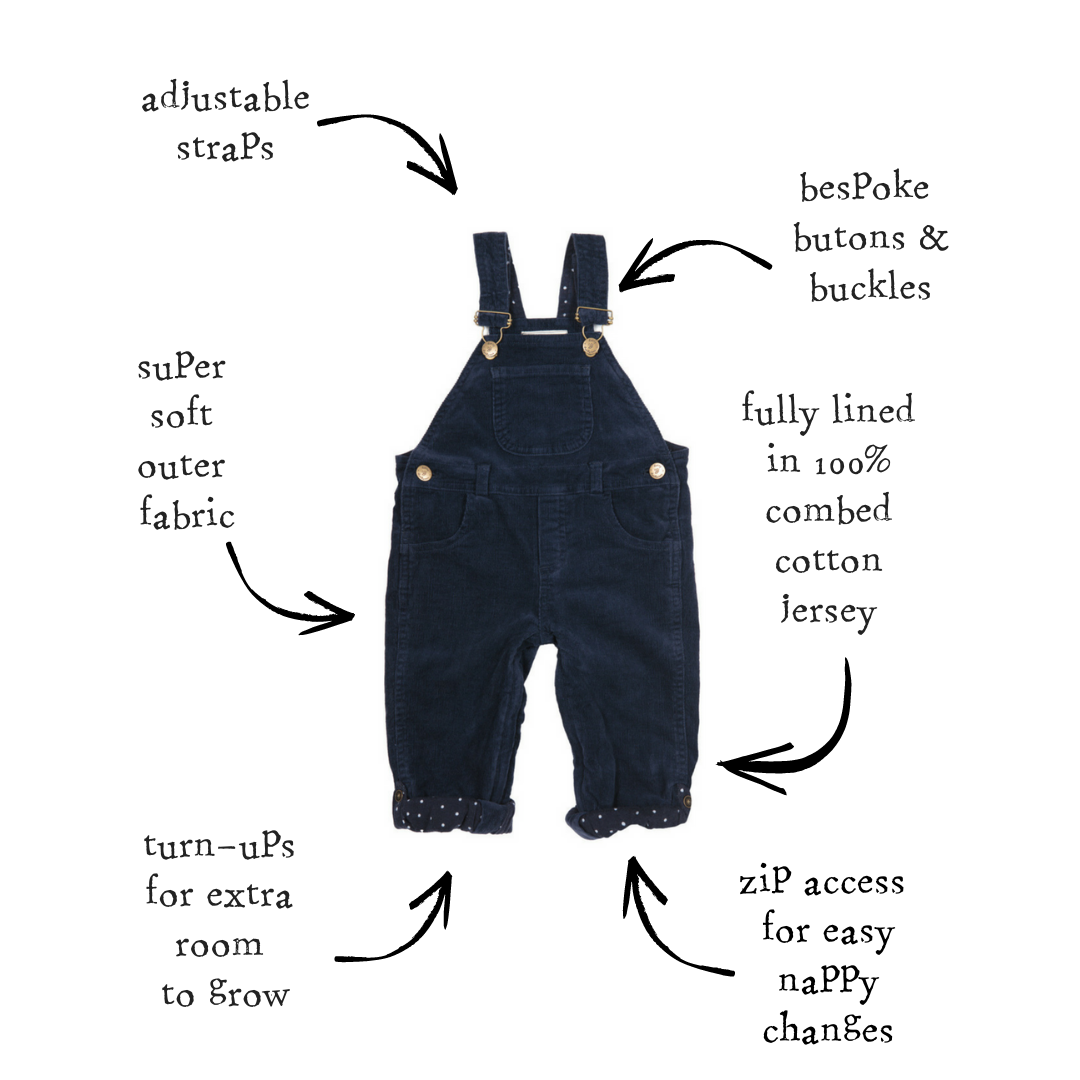 Marineblå snekkerbukse i tykk cordfløyel | Dotty Dungarees