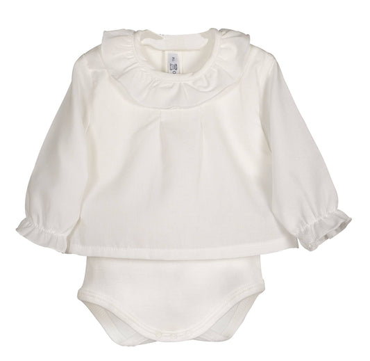 Body med bluse i kremhvit