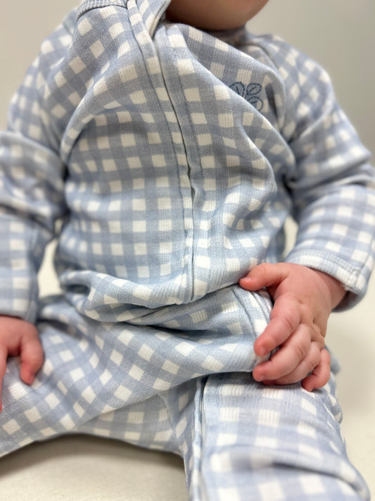 Blå rutere ribbestrikket heldress