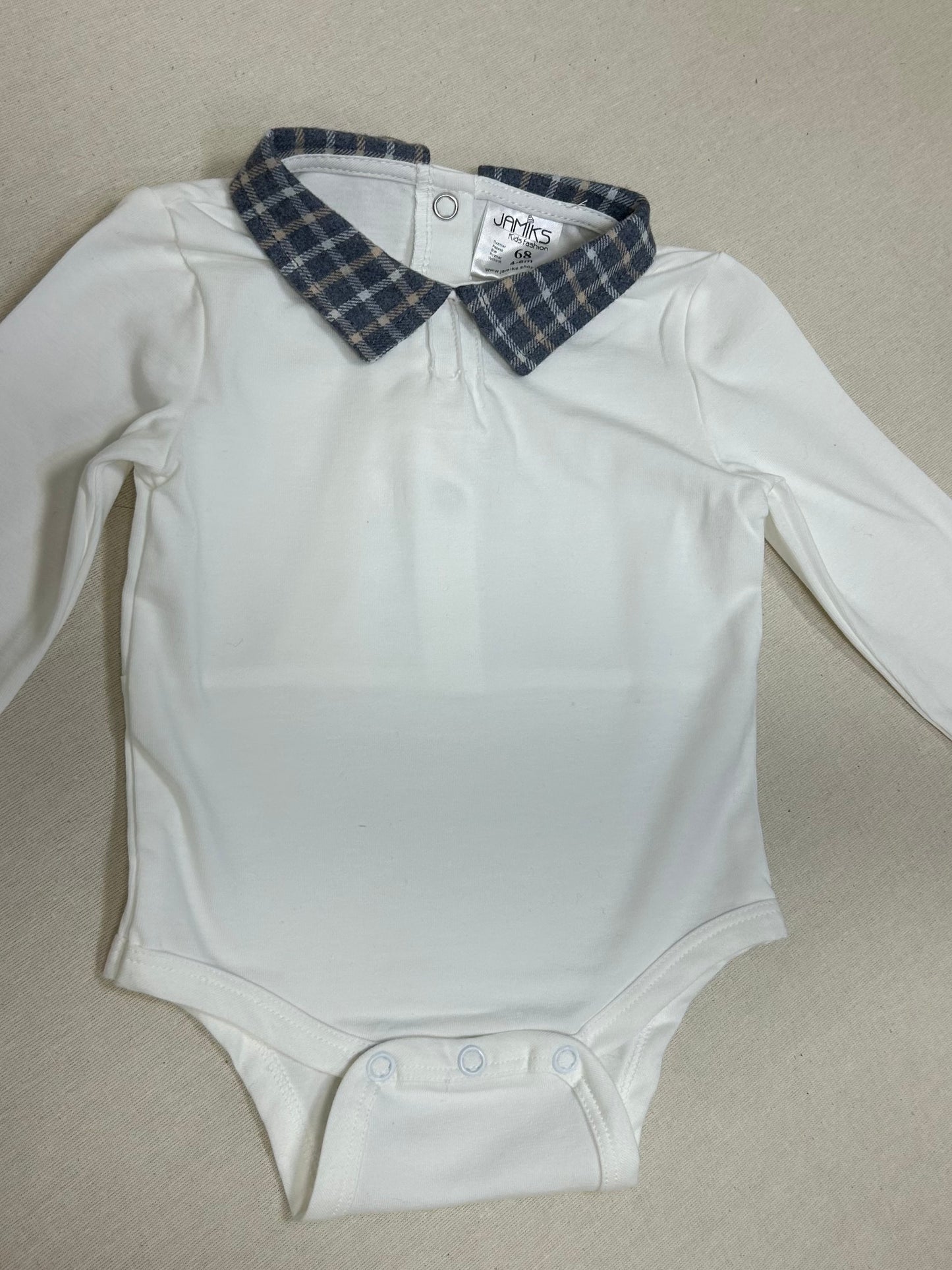 JAMIKS Hvit bomullsbody med rutekrage