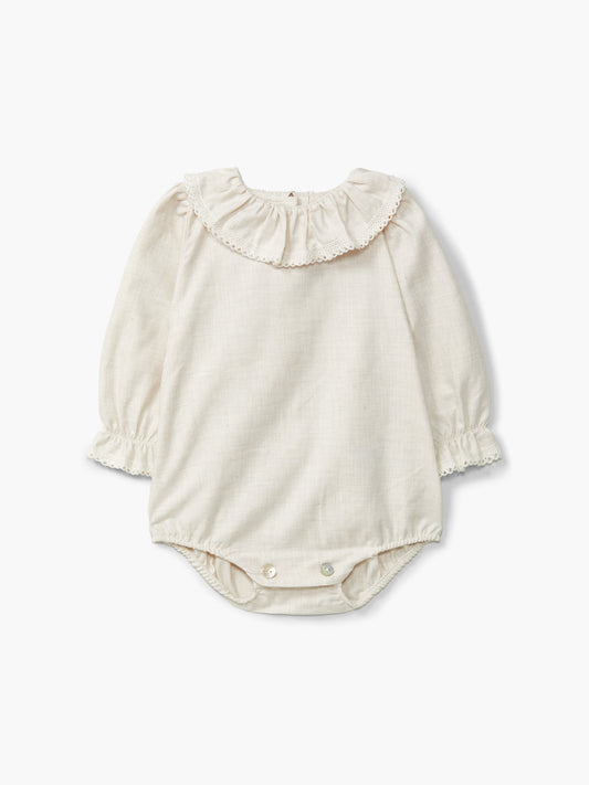 Pearl twill bodybluse med krage og volangdetaljer | Wedoble