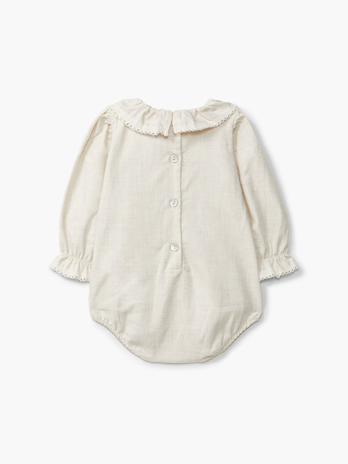 Pearl twill bodybluse med krage og volangdetaljer | Wedoble