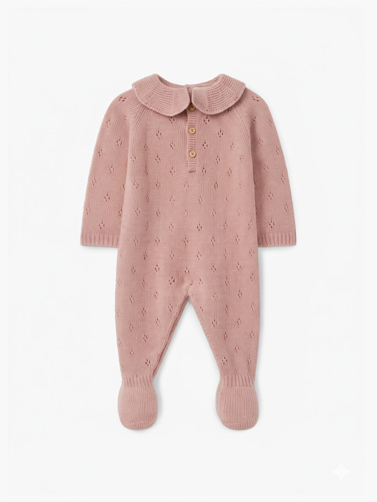 Soft pink strikket babydrakt i ull med krage | Wedoble