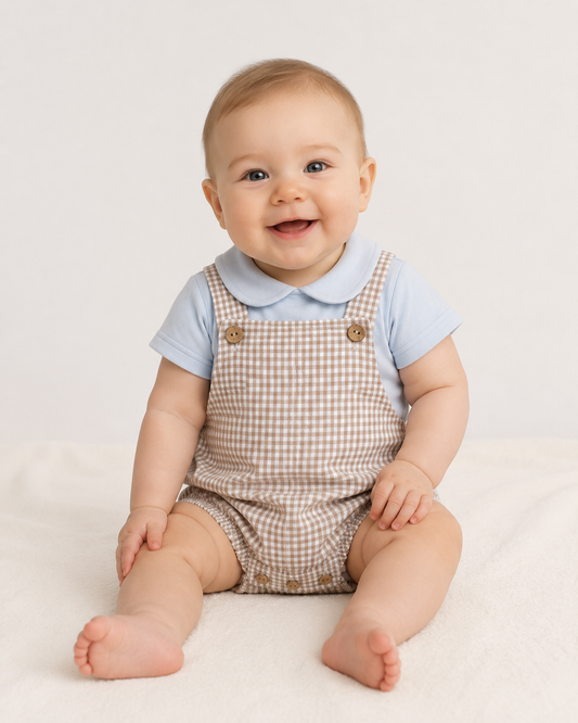 Beige rutete romper