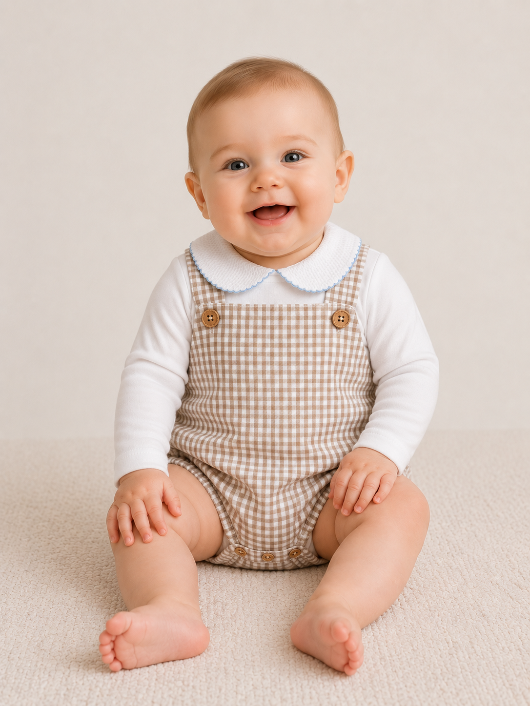 Beige rutete romper