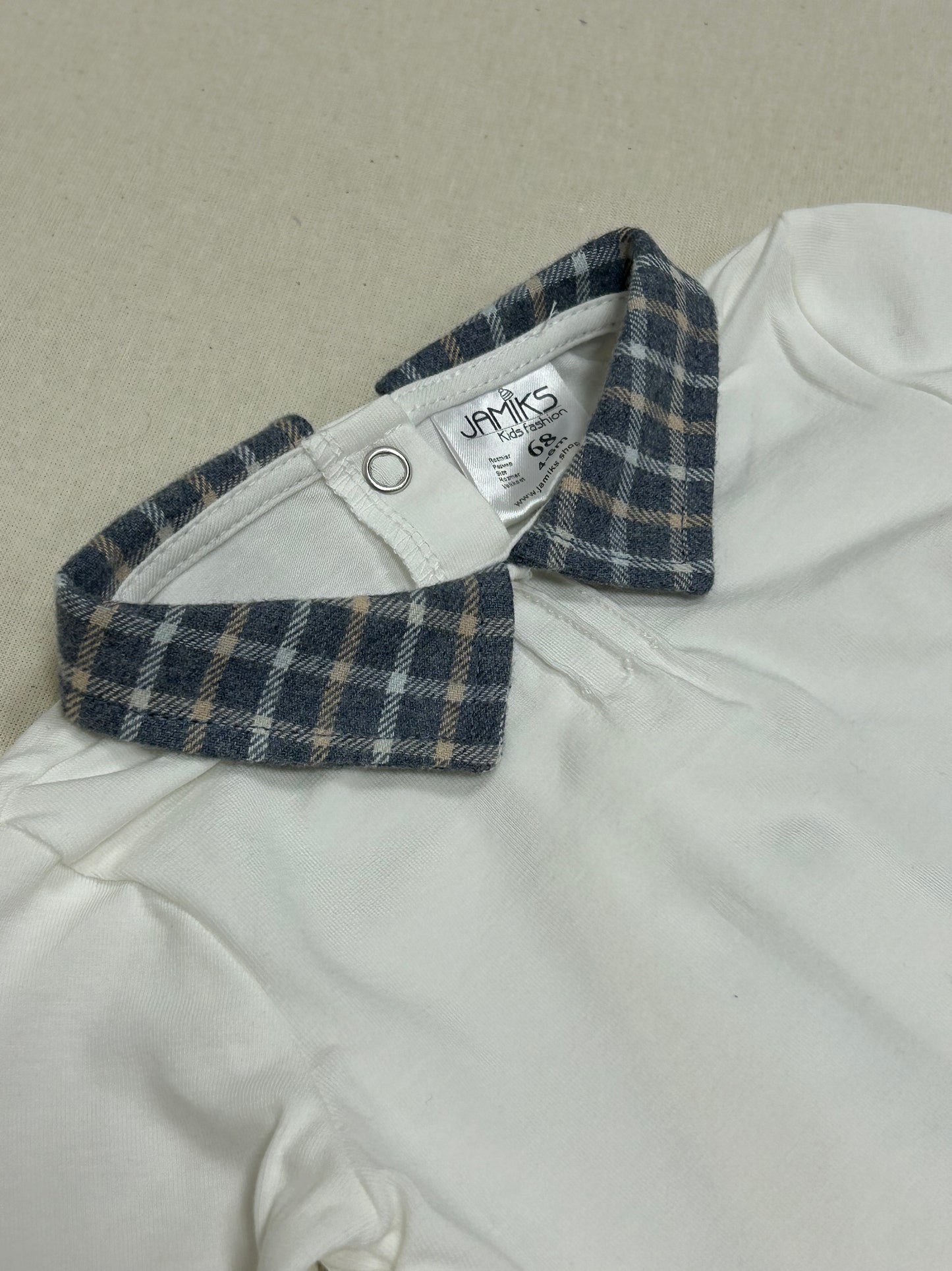 JAMIKS Hvit bomullsbody med rutekrage