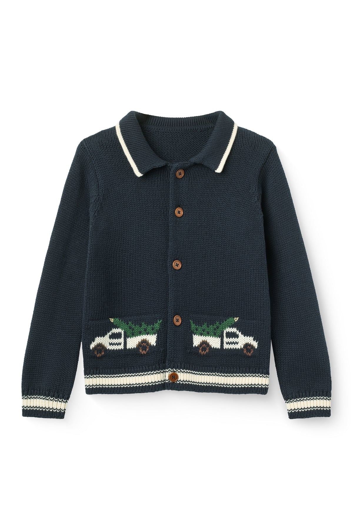 Marineblå strikket cardigan med juletremotiv | Copenhagen Colors