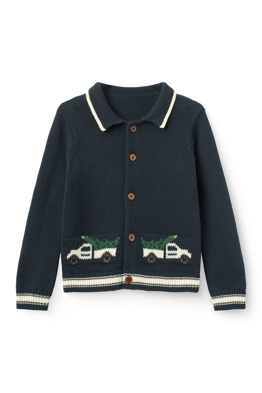 Marineblå strikket cardigan med juletremotiv | Copenhagen Colors