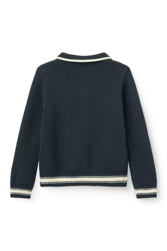Marineblå strikket cardigan med juletremotiv | Copenhagen Colors