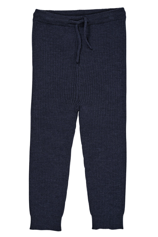 Marineblå ribbestrikket leggings i 100 % merinoull | Copenhagen Colors