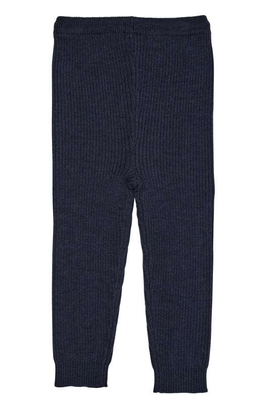 Marineblå ribbestrikket leggings i 100 % merinoull | Copenhagen Colors