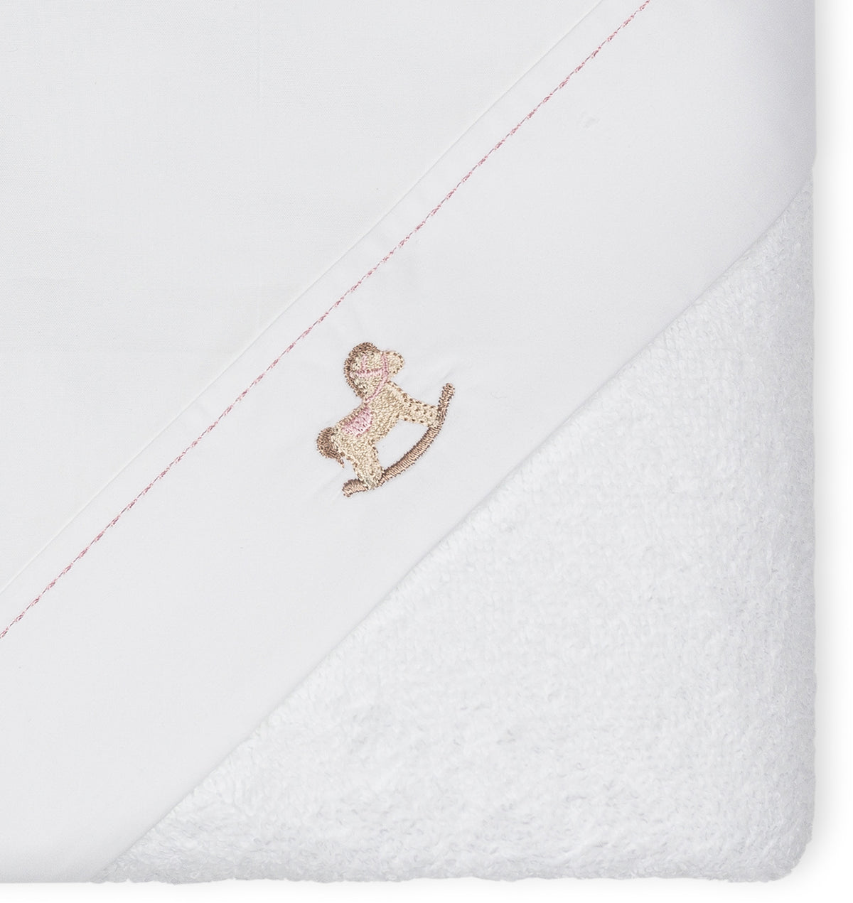 Hvitt babyhåndkle med hette Rocking Horse Lyserosa | BabyGi