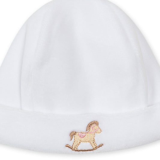 Hvit velour lue til baby Rocking Horse Lyserosa | BabyGi