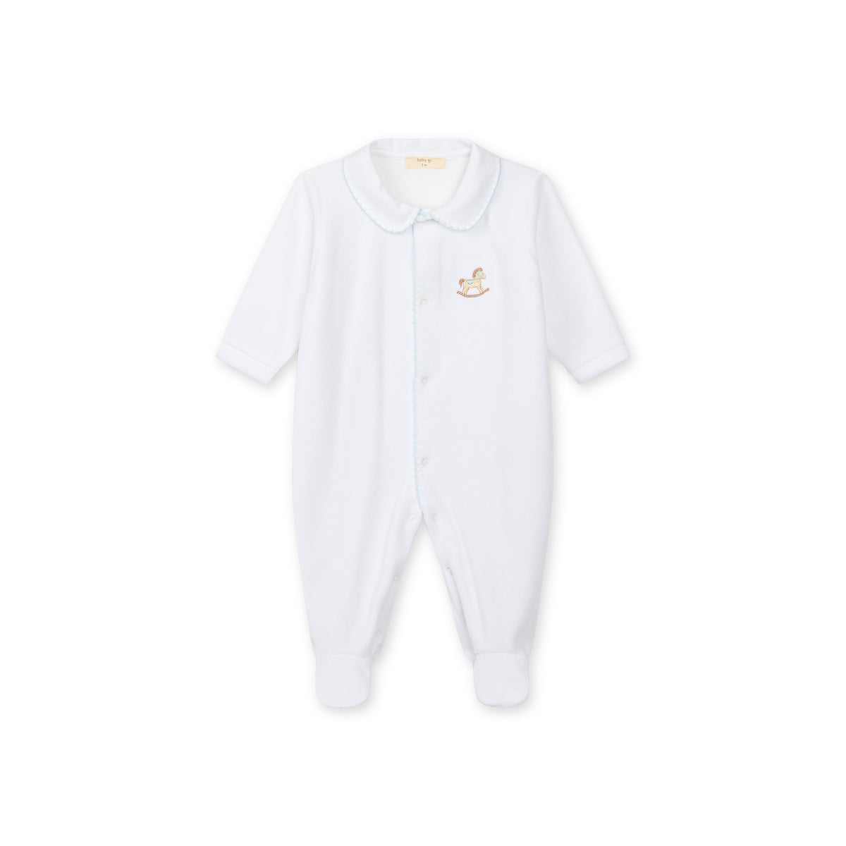 Hvit velour sparkedress til baby Rocking Horse lyseblå | BabyGi