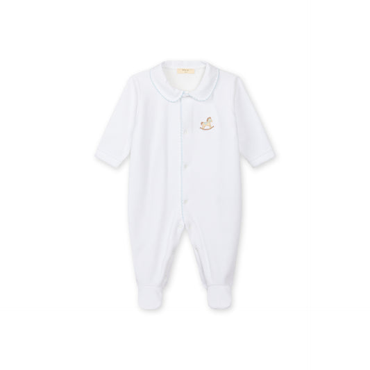 Hvit velour sparkedress til baby Rocking Horse lyseblå | BabyGi
