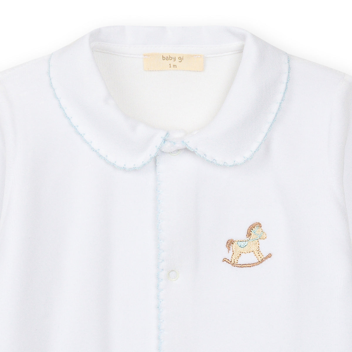 Hvit velour sparkedress til baby Rocking Horse lyseblå | BabyGi