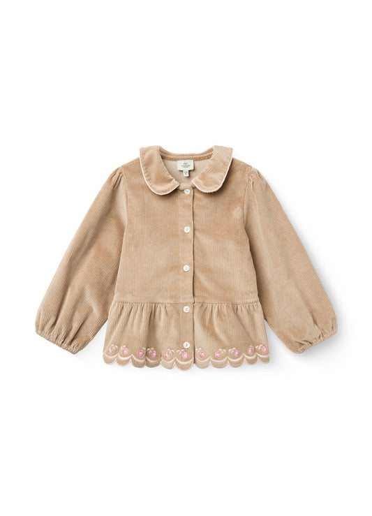 Beige kordfløyelsbluse med krage og blondekant | Copenhagen Colors