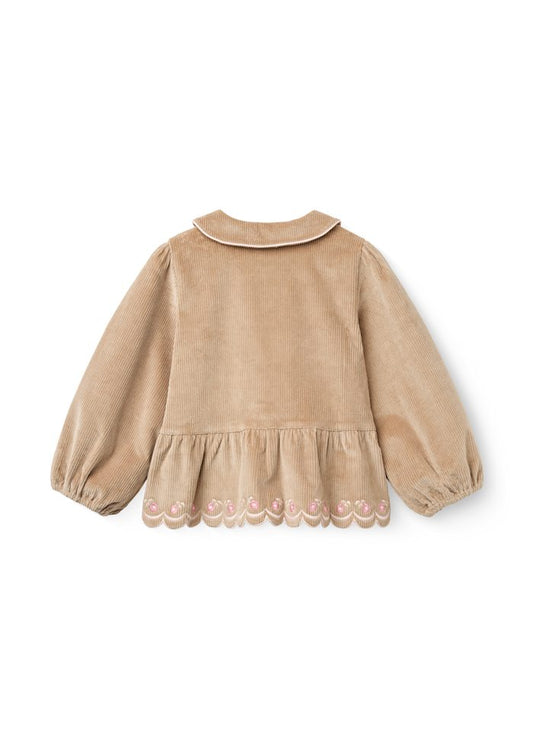 Beige kordfløyelsbluse med krage og blondekant | Copenhagen Colors